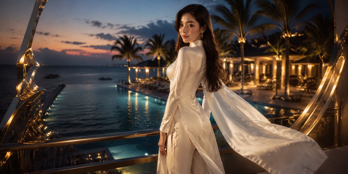 Người phụ nữ mặc áo dài tại Mũi Né đang theo dõi thông tin cược casino trên màn hình
